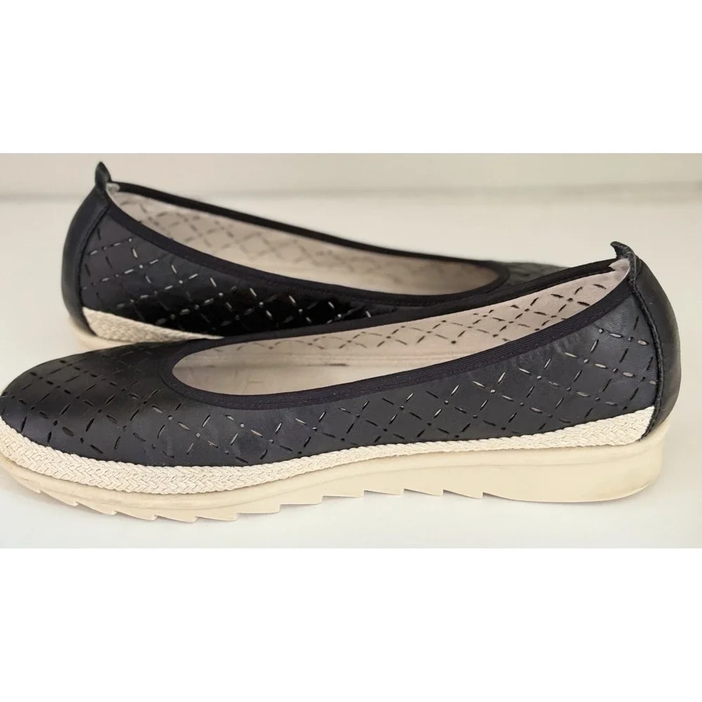Enjoiya Women's Cut Out Slip‎ On Black Beige Espadrille Look Size 40 US 9 - 9.5